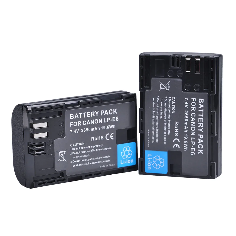 Фото Аккумулятор 2650 мАч LP-E6 (LPE6, E6N) + двойное зарядное устройство с LED-индикатором для камер Canon EOS 5DS R, 5D Mark II, 5D Mark III, 6D, 7D, 70D, 80D №3