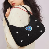 mbti corduroy sac a main femme fashion vintage pearl bolso mujer embroidered floral female shoulder bag casual women handbags