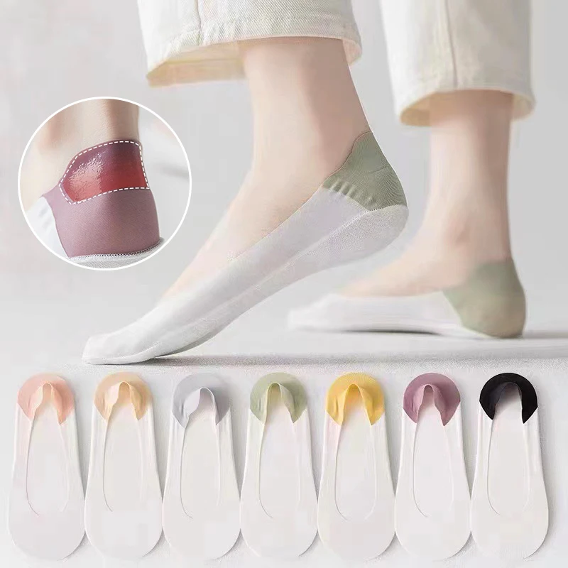 

3Pairs Women Summer Invisible Socks No Show Breathable Low Cut Boat Socks Ice Silk Socks Non-slip Short Socks Thin Hosiery