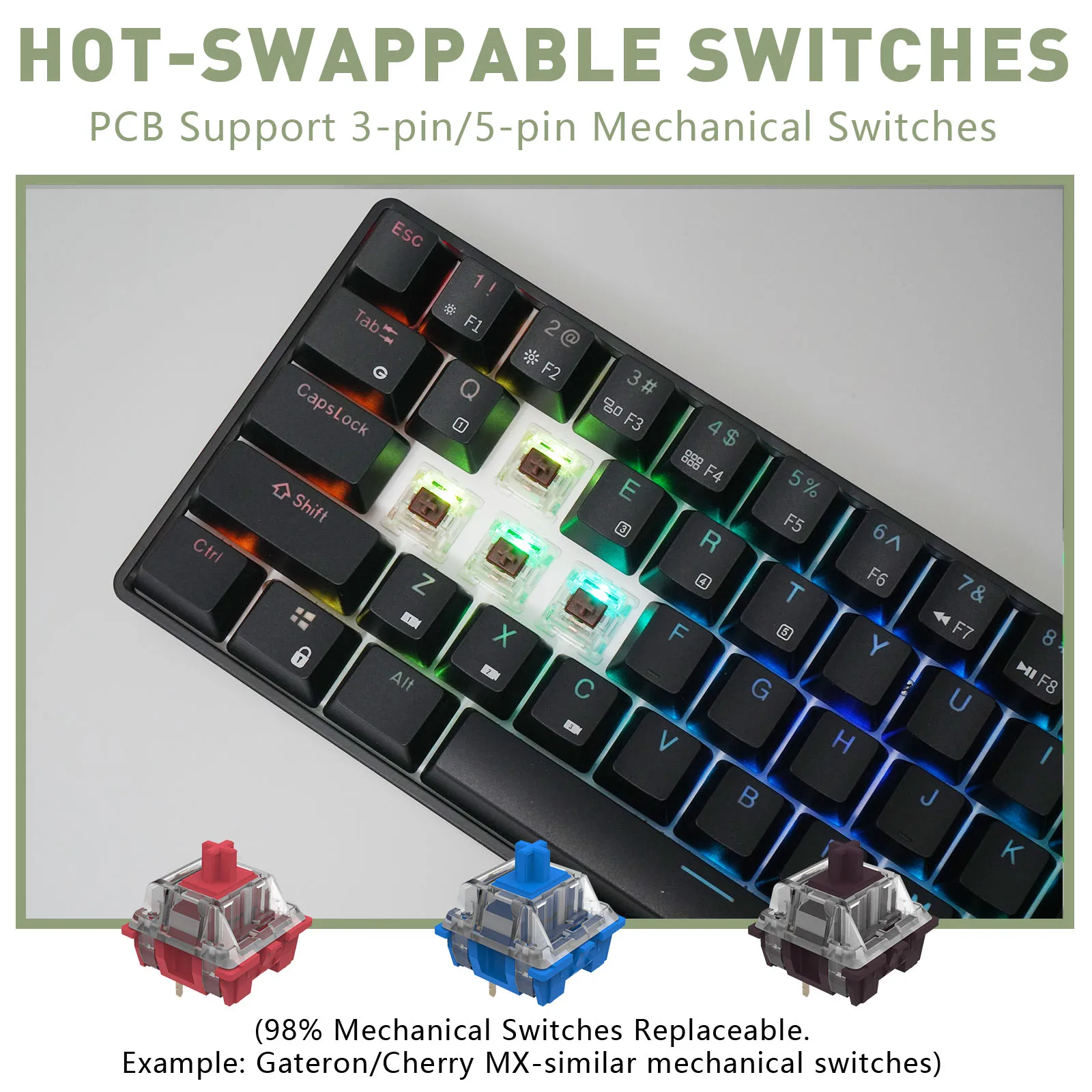 RK68 (RK855) 65% Bluetooth RGB Hot Swappble Mechanical Gaming Keyboard Compact 68 Keys Wireless Gamer Keyboard for PC Laptop enlarge
