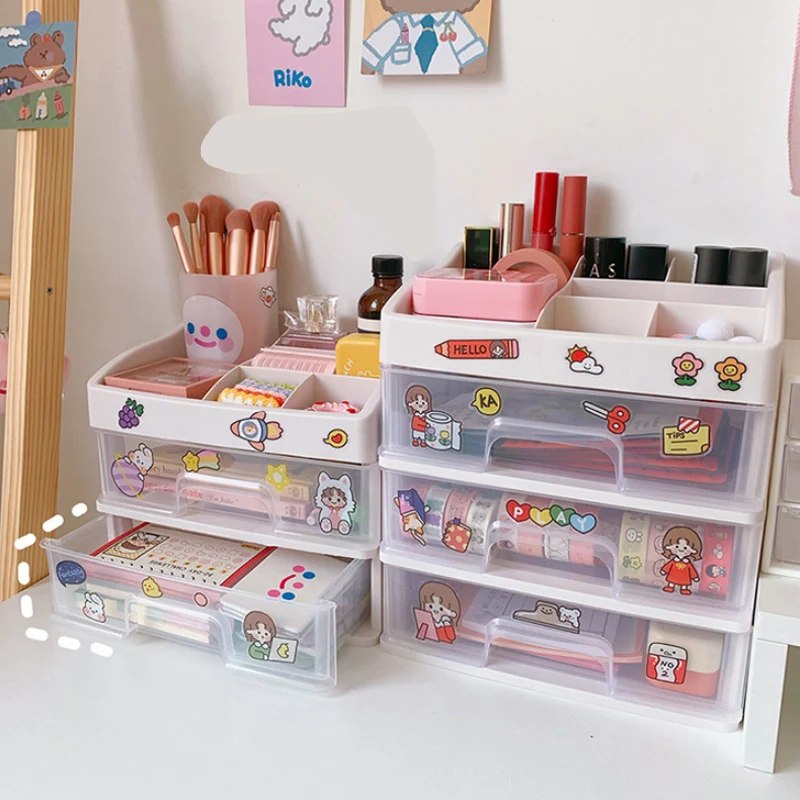 

Drawer Desktop Organizer Desk Storage Box Large Capacity Transparent Pen Holder School Cute Office Stationery Organizer