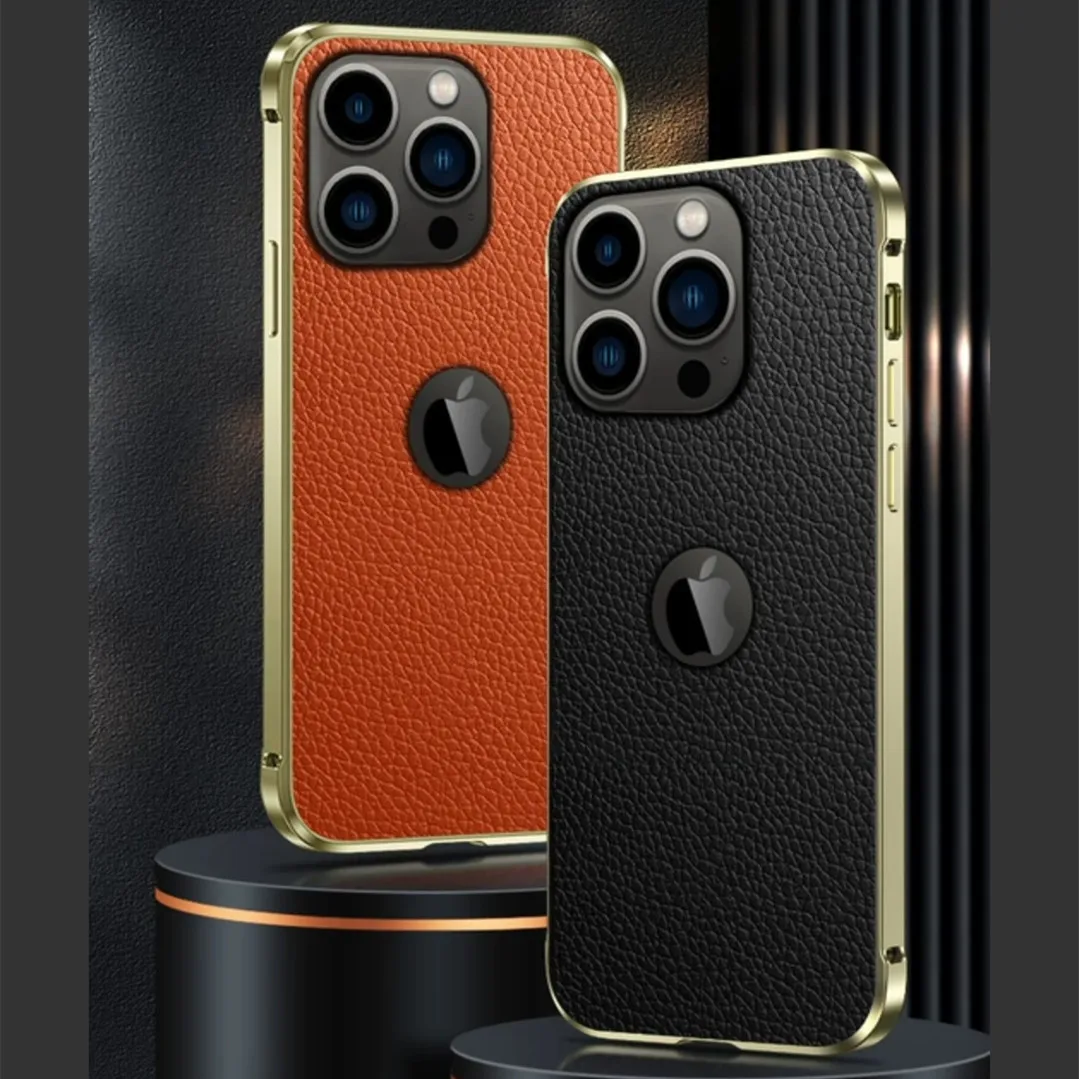 Тонкий чехол из натуральной кожи в стиле ретро для Apple iPhone 13 Pro Max металлический