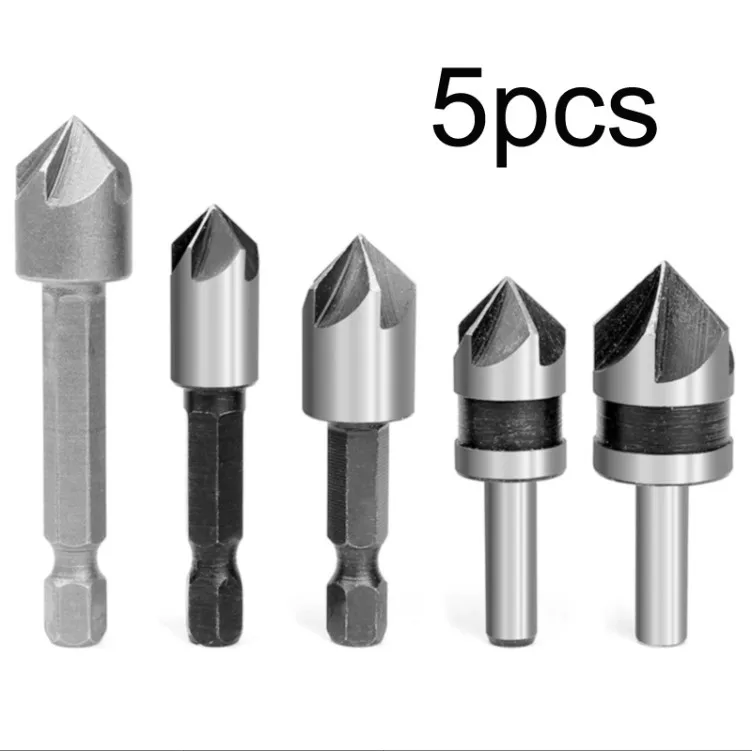 

5pcc 90 Degree Countersink Drill 5 Flutes Countersink Carpentry Woodworking Drills Metal Work Bevel Cutter Drill Bits For Workbe