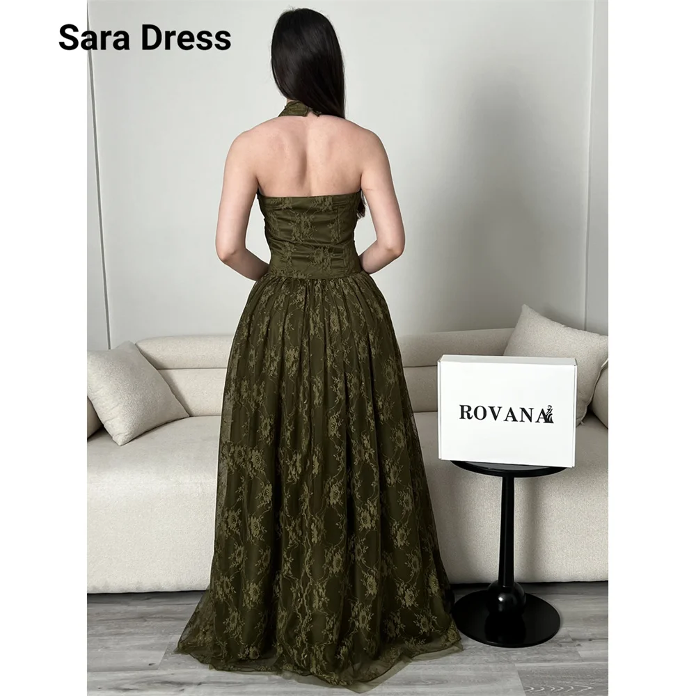 Фото Элегантное вечернее платье Sara Custom A-line с боковым разрезом и кружевом, зеленое, для свадеб и торжественных мероприятий, роскошное женское платье для вечеринок №3