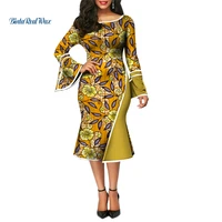 african dresses for women bazin riche wax print patchwork dresses dashiki african style clothing ruffles sleeve dresses wy3903