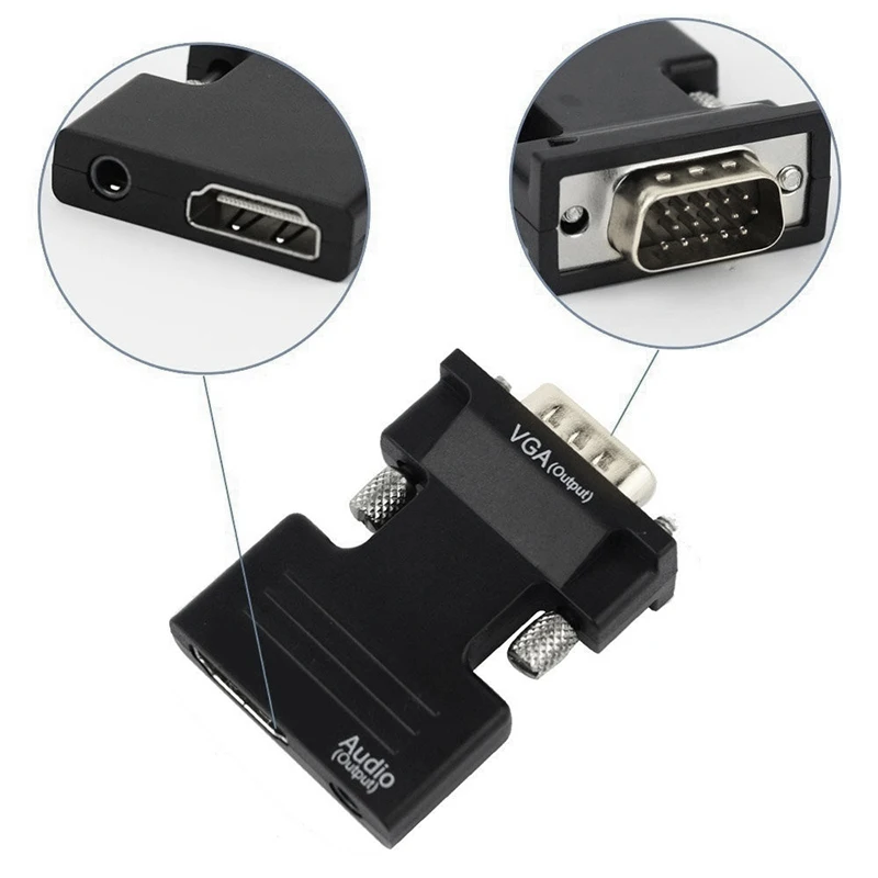 Фото HD 1080P ПК компьютер HDMI-совместимый VGA видео преобразователь 3,5 мм разъем аудио гнездо-штекер адаптер для ноутбука ТВ приставки монитора №3