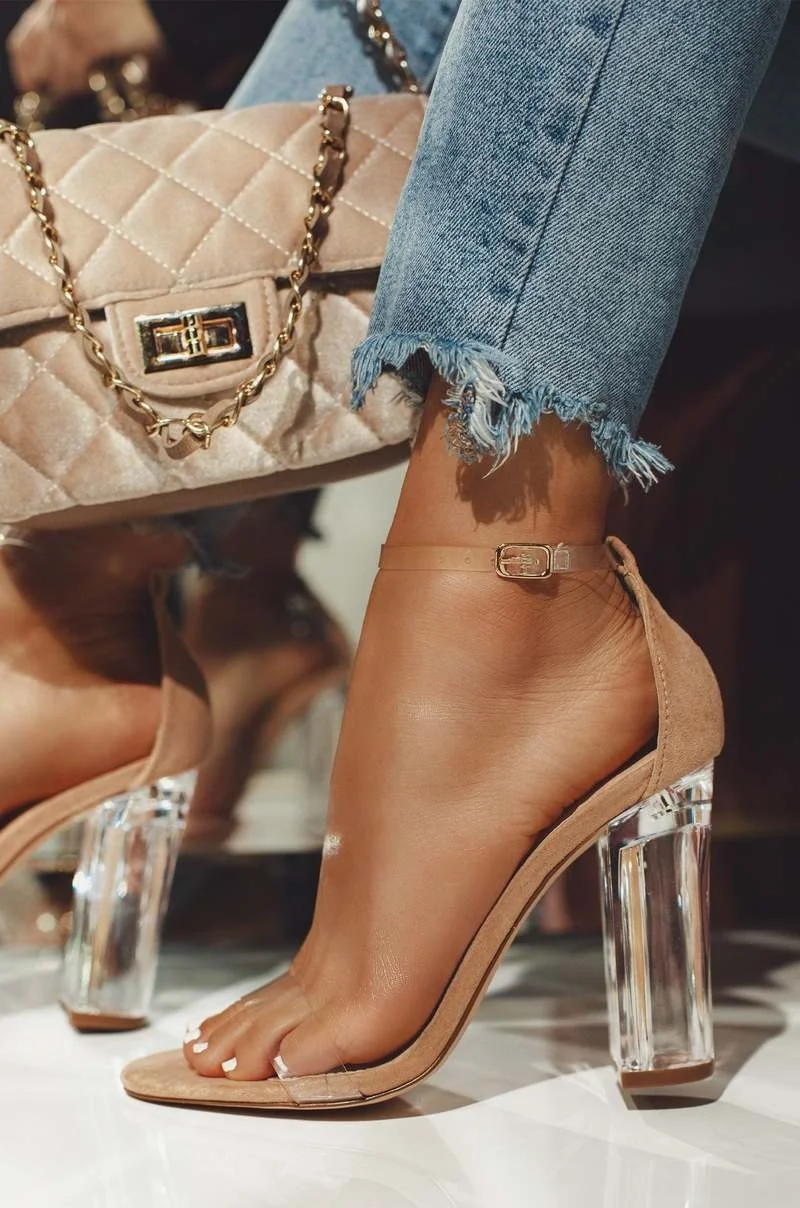 

Fashion Women Open Toe High Heels Shoes Woman Clear Transparent Summer Party Shoes Ankle Strap Lace big size 34-43