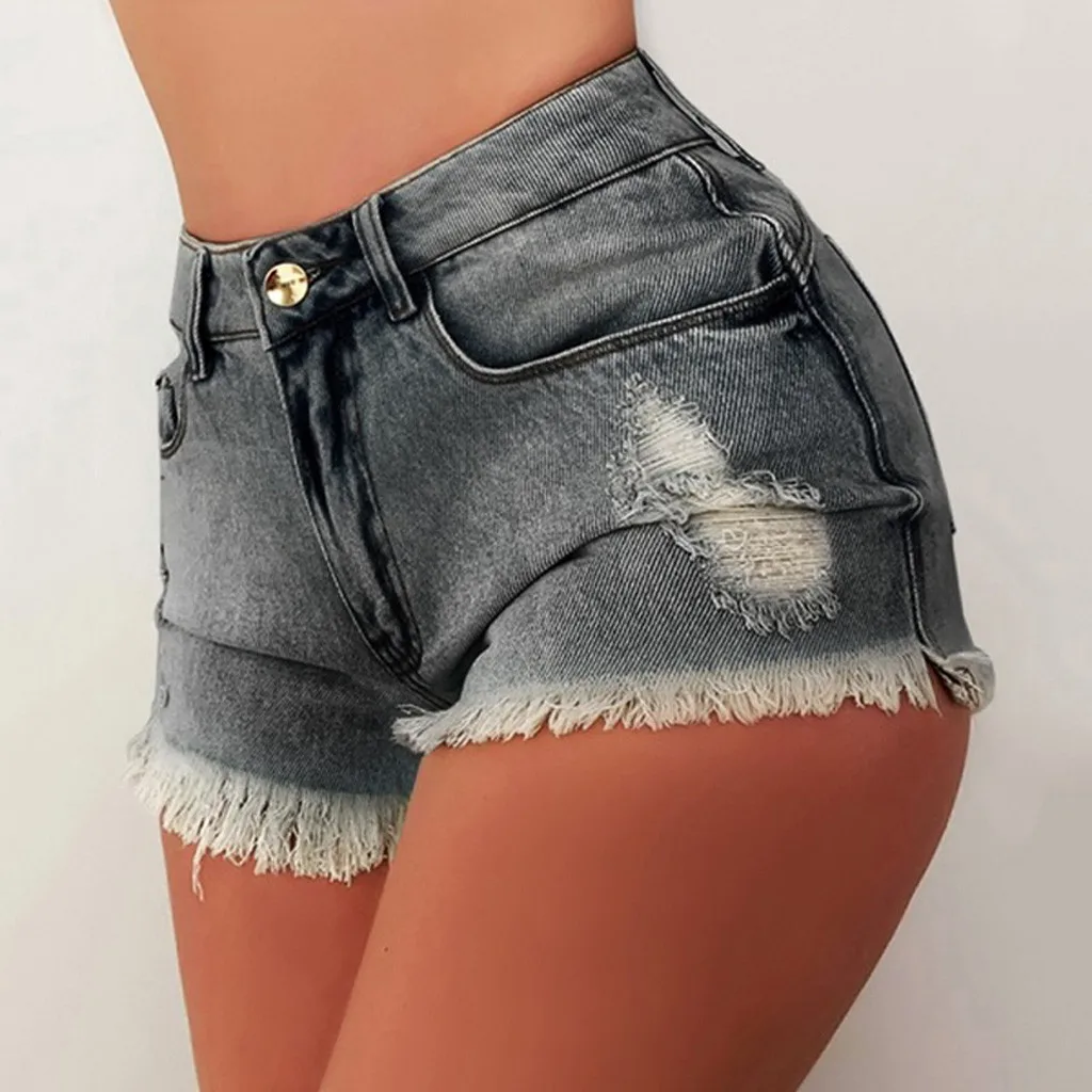 

Vintage Denim Shorts Sexy Bodycon Hot Pants High Waist Frayed Jeans Burr Edges Holes Pants Streetwear Woman Trousers Pantalones