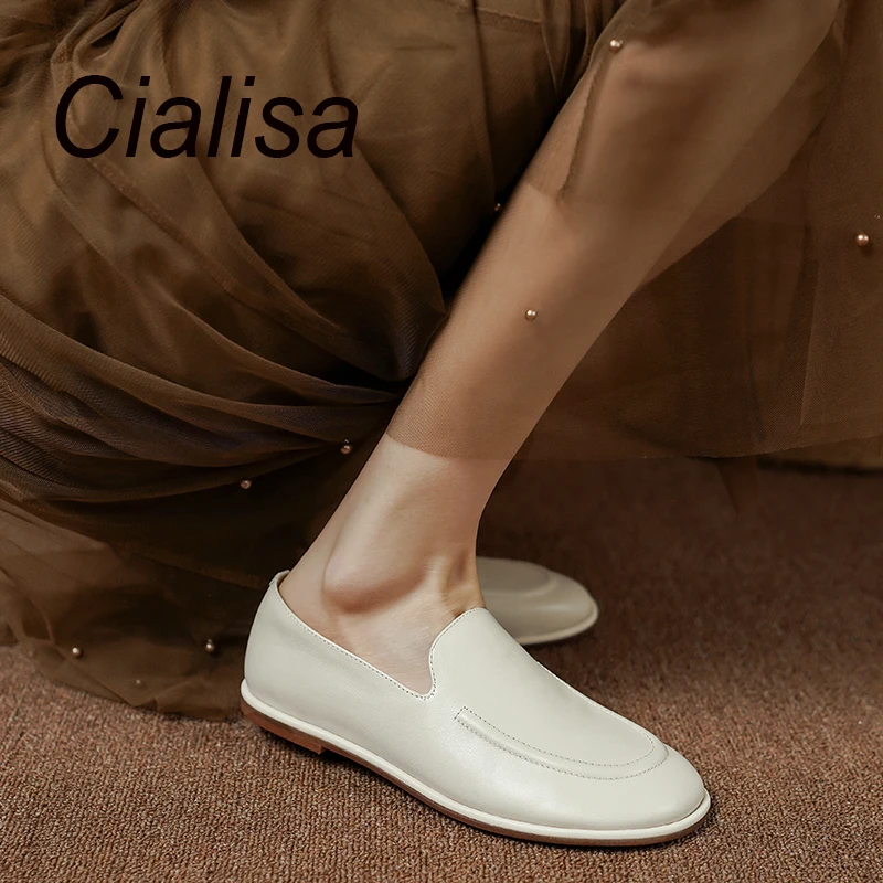 

Туфли Cialisa женские с круглым носком, натуральная кожа, повседневные лоферы, мягкая обувь на плоской подошве, черные бежевые, весна 2023