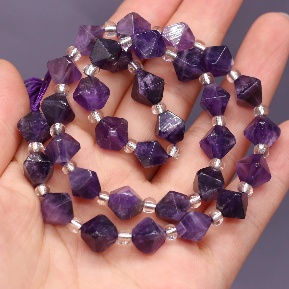 Natural Stone Amethyst Rhombus Bracelet Beaded Gemstone Loose Spacer Beads For Jewelry Making DIY Bracelet Gift  
