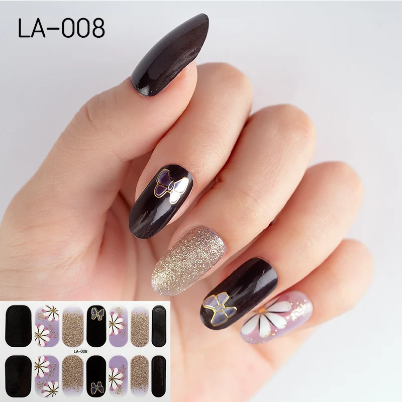 

Recuerdame 14Tips Nail Stickers New Predesigns Full Coverage Shiny Sequins Flowers Completed Nail Art Decals Waterproof Manicure