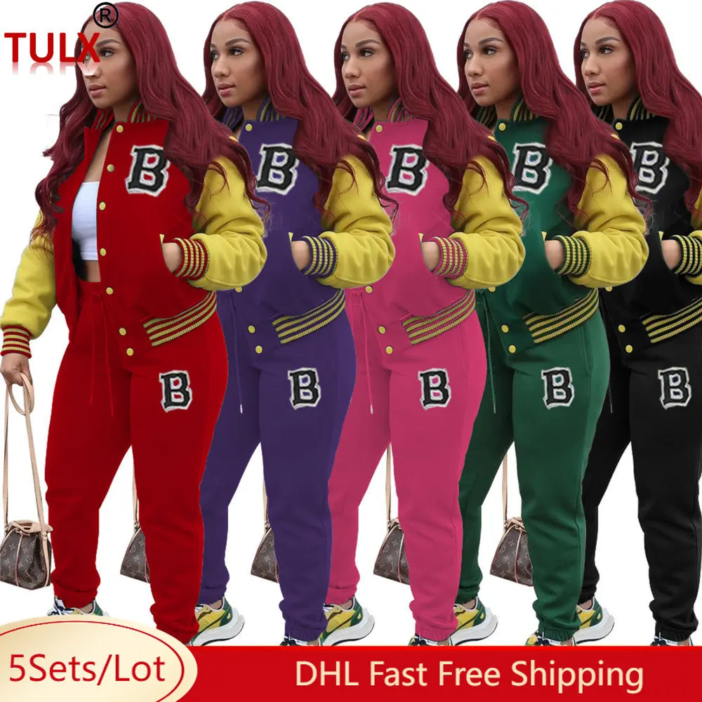 

Спортивные костюмы оптом 5, женские осенне-зимние спортивные костюмы, бейсбольные костюмы, комплект из 2 предметов, подходящая спортивная од...