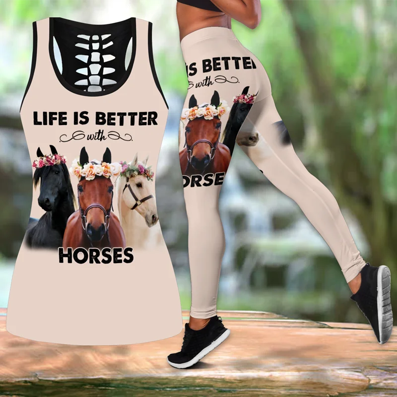 

New Polynesian Tattoo and Frangipani 3D Printed Tank Top and Blank Leggings Women's Fitness Set Yoga Wear