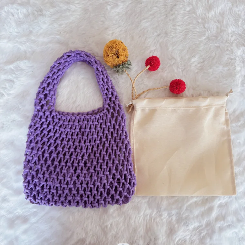 

Small Cotton Thread Tote Bags for Women 2023 Fashion Handwoven Designer Bag Purses and Handbags Solid Color Beach Top Handle Bag