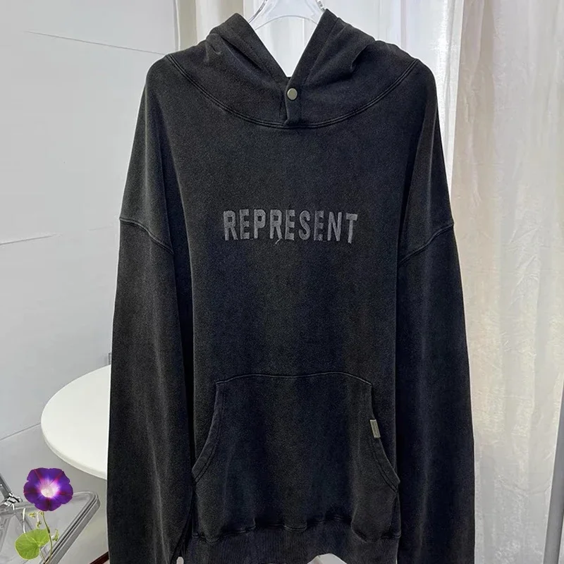 

Black Simple Fashion REP Hoodies Men Women American High Street Retro Wash Do Old Embroidered Letters Sweatshirts Pullover