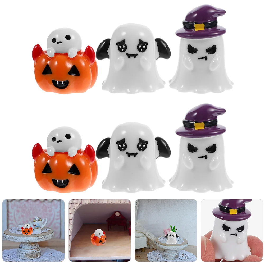 

6 Pcs Halloween Decorations Ghost House Mini Statue Props Day Miniature Landscape Ornaments