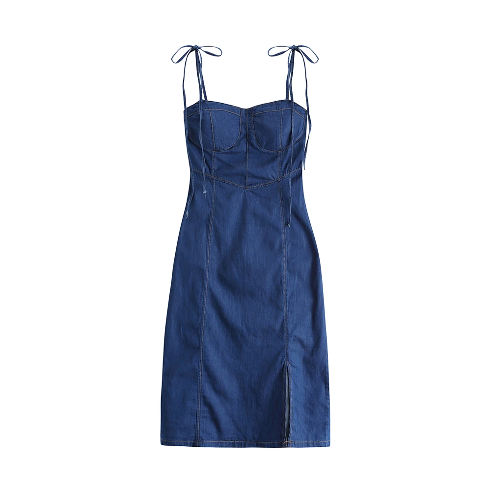 

2022 Autumn New Sexy Hot Girl Bandeau Skirt Side Slit Waist Suspender Denim Dress Summer Free Shipping