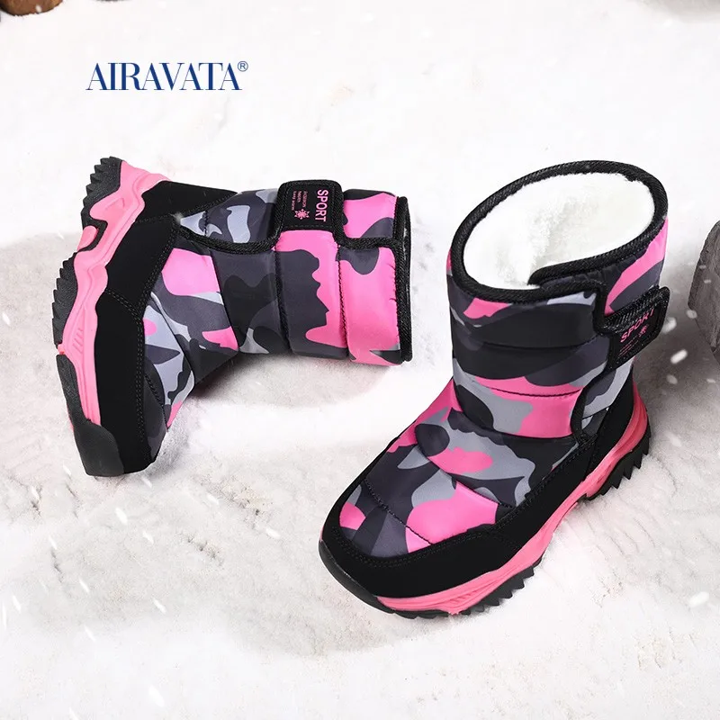 Winter Warm Fur Snow Boots Children Furry Shoes Boys Girl Non-slip Leather Autumn Waterproof Kids Boots Child Sneaker Furry