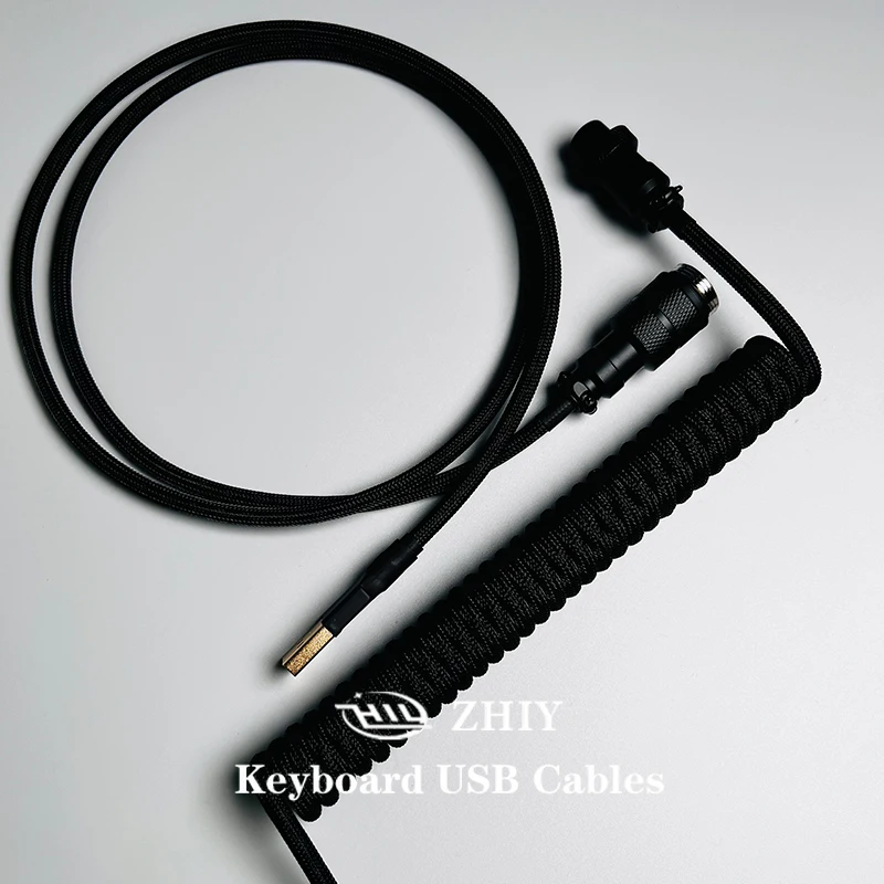 

ZHIY Customized Black Colorway Keyboard Cable Aviation Plug Data Cable Type-C USB Connector Spring Wire keyboard Charging Cord