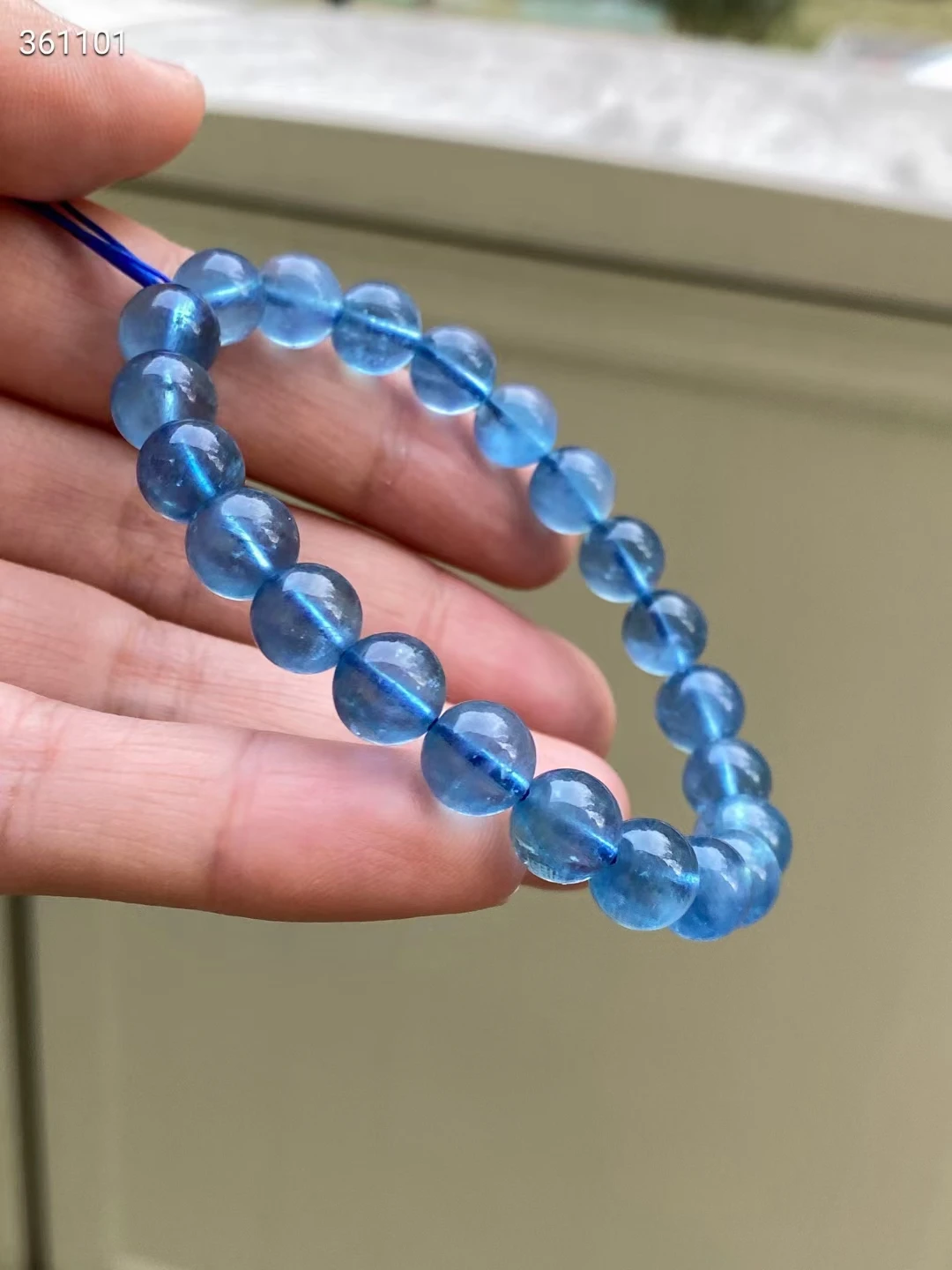 

Natural Blue Aquamarine Quartz Bracelet Clear Round Beads 8.7mm Gemstone Wealthy Stone For Women Men AAAAAAA