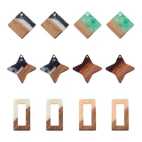 resin wood earring charms two tone rhombus star rectangle pendants for bracelet connectors wooden craft diy jewelry making 12pcs