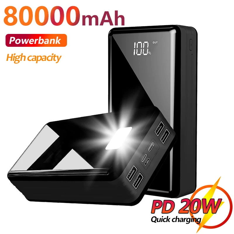 

Power Bank 80000mAh Large Capacity External Battery Portable Charger with LED Digital Display 4 USB Power Bank