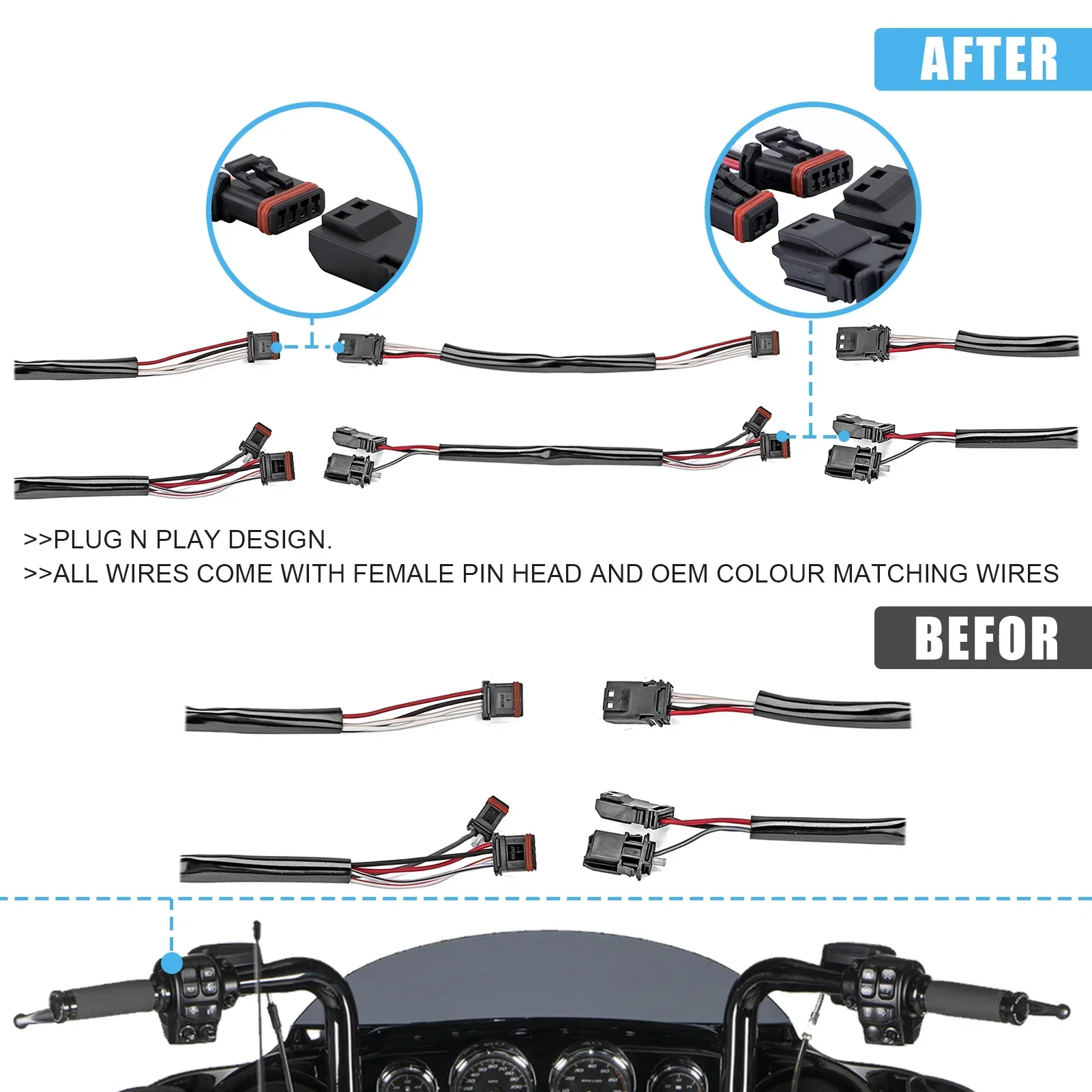 

10 "25 см Plug & Play удлинитель проводов для руля CAN-Bus для Harley Davidson Newer Softails Dynas Touring Sportsters