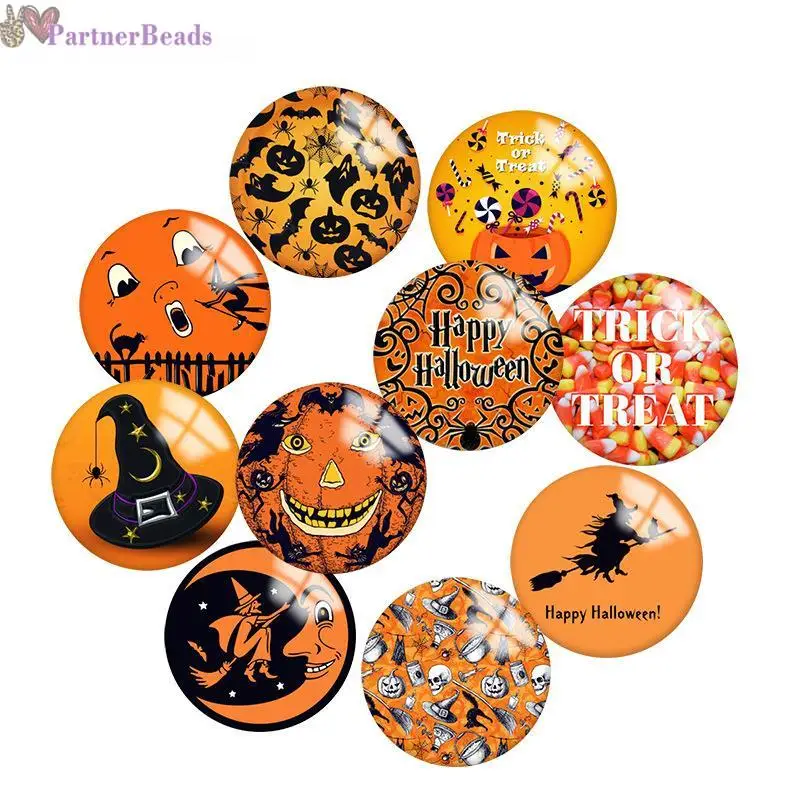 

Оранжевая круглая фотография на Хэллоуин, кабошон, демонстрация плоской задней поверхности, фурнитура для изготовления застежек 20 мм, N3701