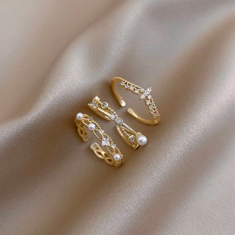 

Luxury Gold Color Pearl Zircon Rings for Woman 2022 Vintage Sexy Open Ring Party Joint Ring Fashion Elegant Jewelry Gifts