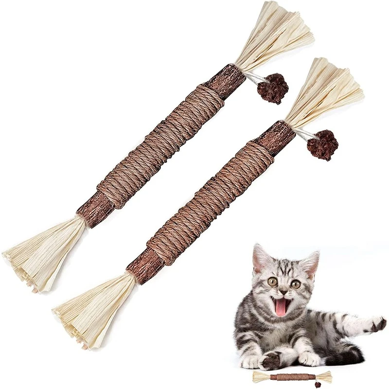 

Cat Toys 2 Pack Natural Silvervine Sticks Chew Toys for Kittens Teeth Cleaning Catnip Toy for Indoor Cat Interactive Edible Toys