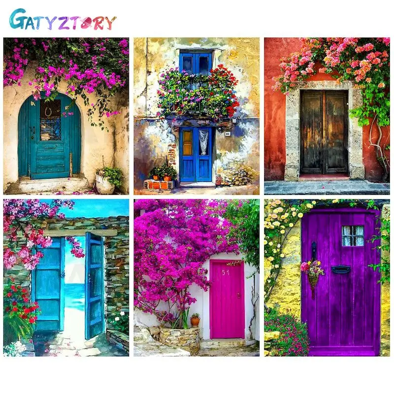 

GATYZTORY Painting By Numbers Flowers Door Acrylic Paint DIY Crafts Painting For Gift ON Canvas Painting For Wall Art 40x50CM Fr