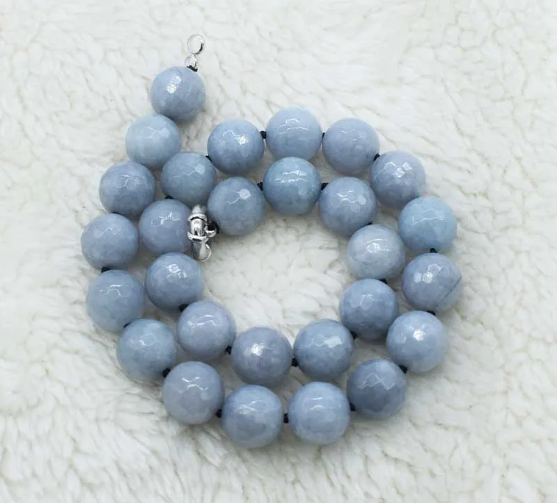 

blue jade faceted round 12mm round necklace 18inch wholesale beads nature woman 2018