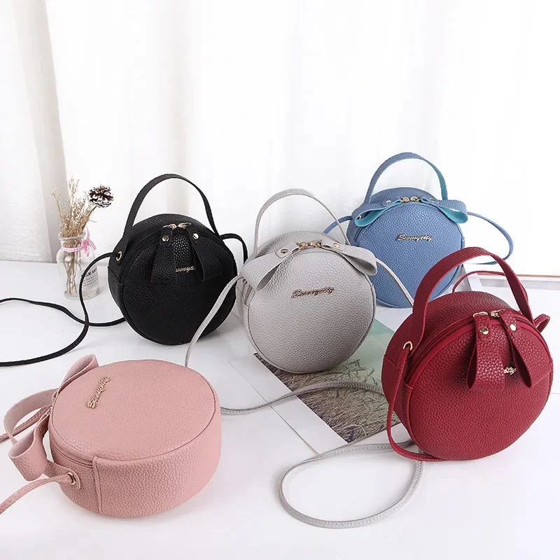 

2024 New Fashion Women's Bag Simple Circular Messenger Bag Women's Mini Circular Handbag PU Leather Women's Cross Bag