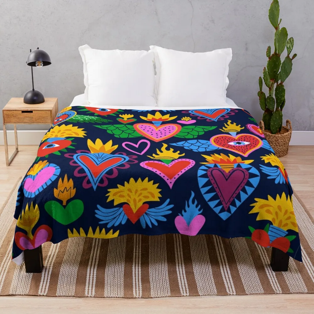 

Sacred Hearts Mexican Folk ArtThrow Blanket Quilt Blanket Retro