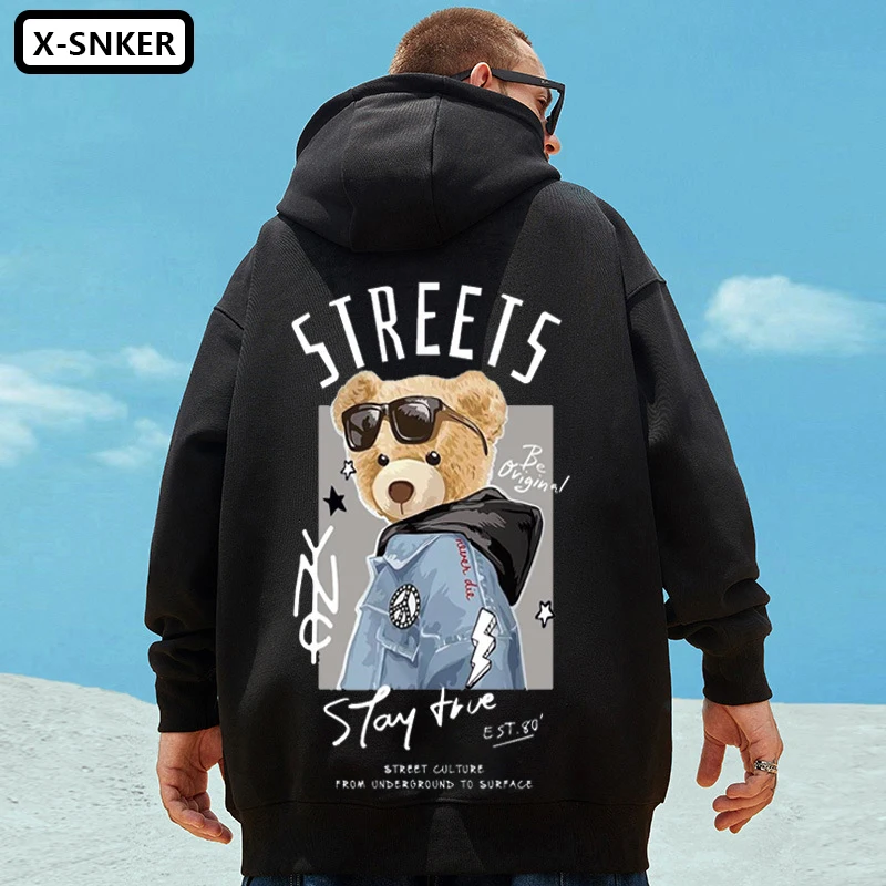 

2022 ограниченная забавная толстовка модная уличная с принтом медведя простой стиль Харадзюку хип-хоп Повседневный стиль Мужская толстовка ...