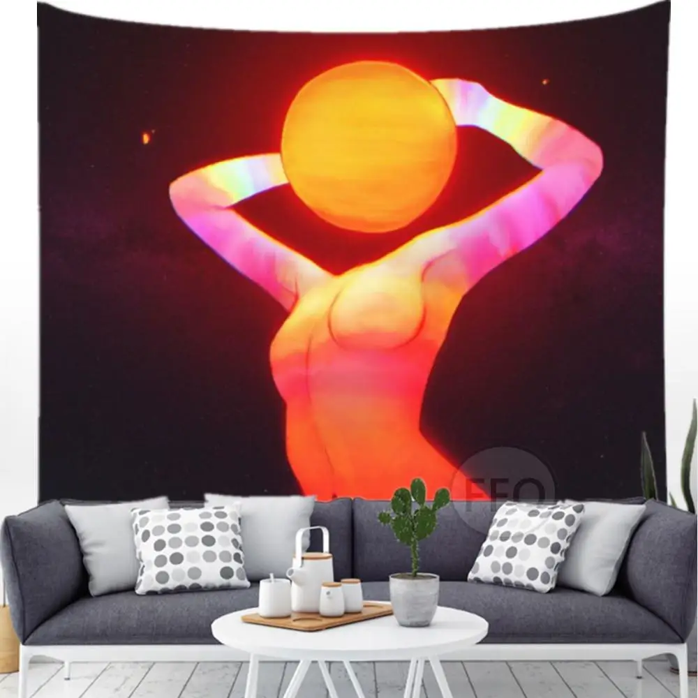 

Гобелен с головой солнца в стиле аниме для девушек, настенный цветной художественный коврик в стиле бохо, для йоги, украшение для спальни в э...