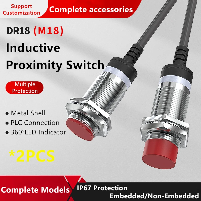 

2Pcs M18 Proximity Switch 3-wire 24V Metal Induction NPN Normally Open PNP Normally Closed Inductive Two-wire Sensor Embedded