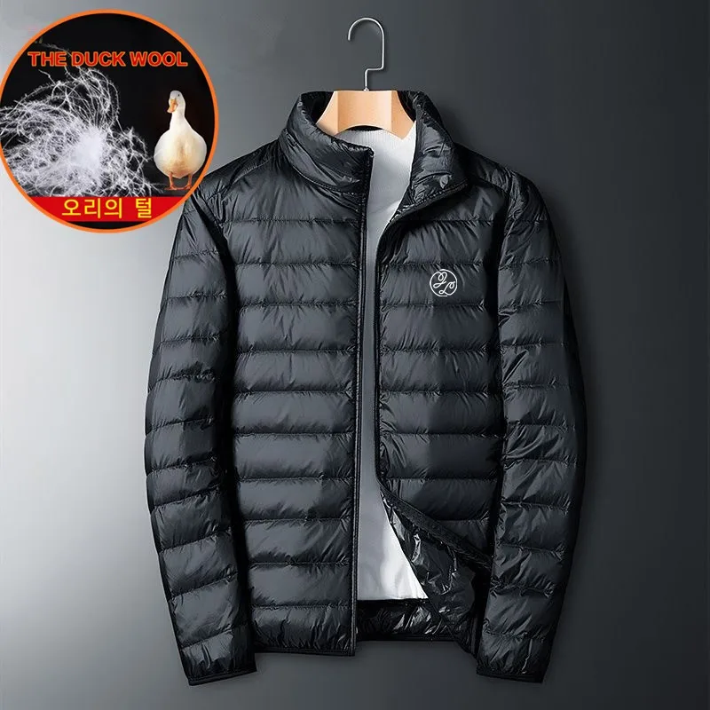 

Fashion Light thin Down Jacket Men's Golf coat Autumn Winter Stand collar Casual Golf Clothing sport jogging loose Large size
