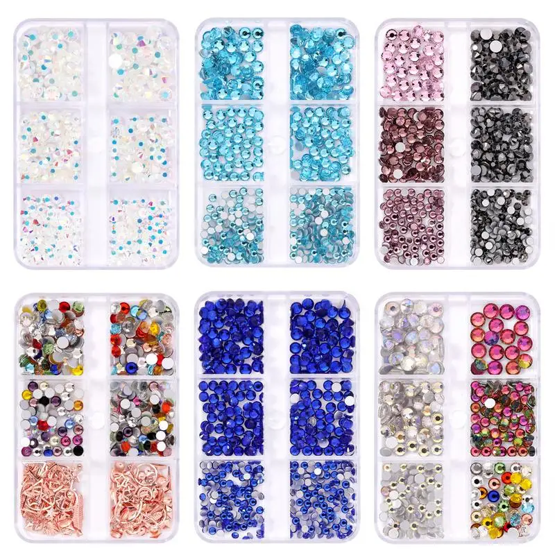 

Colored Nail Rhinestones Multi-Color AB Flatback Rhinestones Nail Decals Kit 3D AB Flat Nail Diamonds Kit Designs