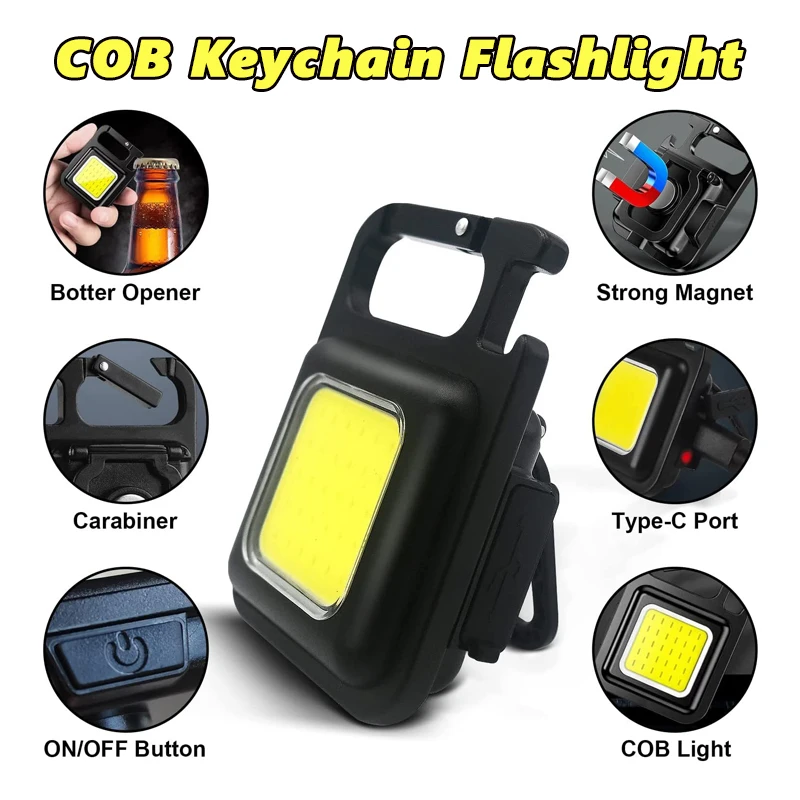 

Mini Keychain Light 500mAH Pocket Rechargeable Lamps Mutifuction Work Portable Glare COB Outdoor Camping Flashlight Corkscrew
