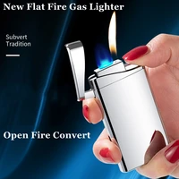 2022 new windproof lighter flat flame torch cigar cigarette gas lighter jet metal butane refill lighter open fire gadgets