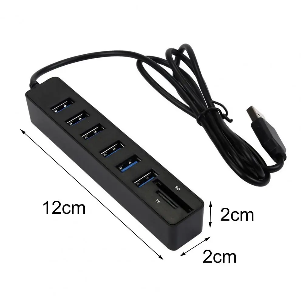 USB Hub with Long Cable 6 Ports Big Expansion Plug And Play Hot Swappable Data Transfer ABS Card Reader SD/TF Data Hub images - 6