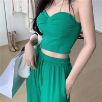 green fashion sleeveless tank tops high waist wide leg pants two piece sets women sexy slim trousers 2 piece sets womens outfits