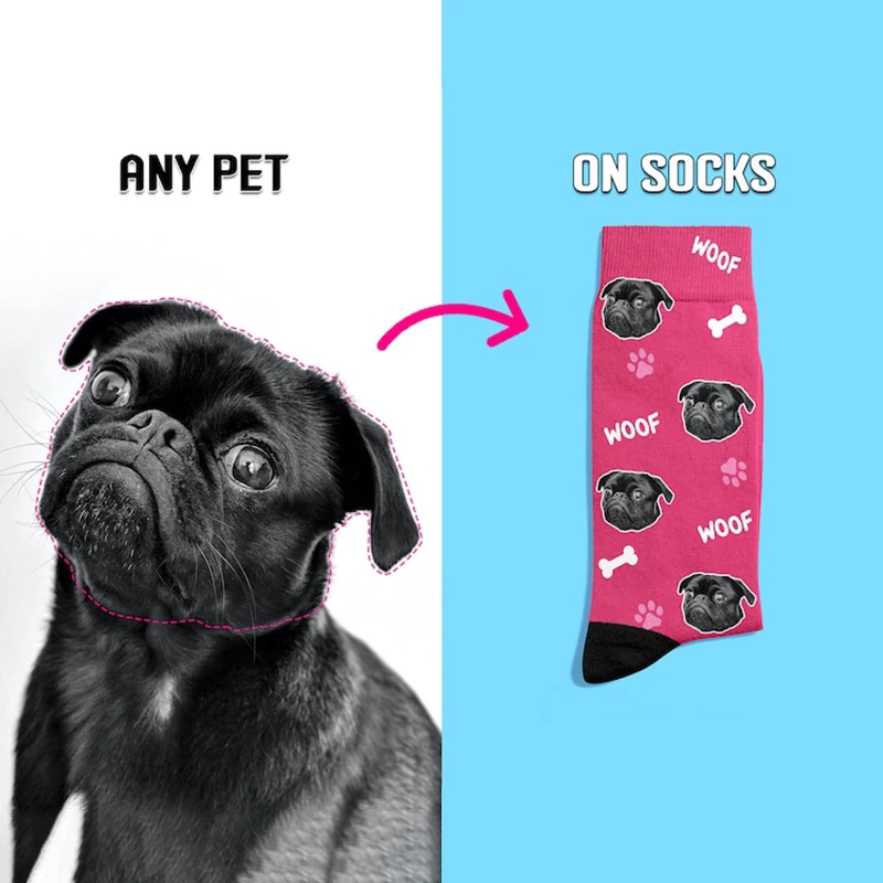 Custom Print Your Photo Pet Face Socks Personalized Socks Logo Fashion Funny Cotton DIY Design Birthday Valentine's Novelty Sock