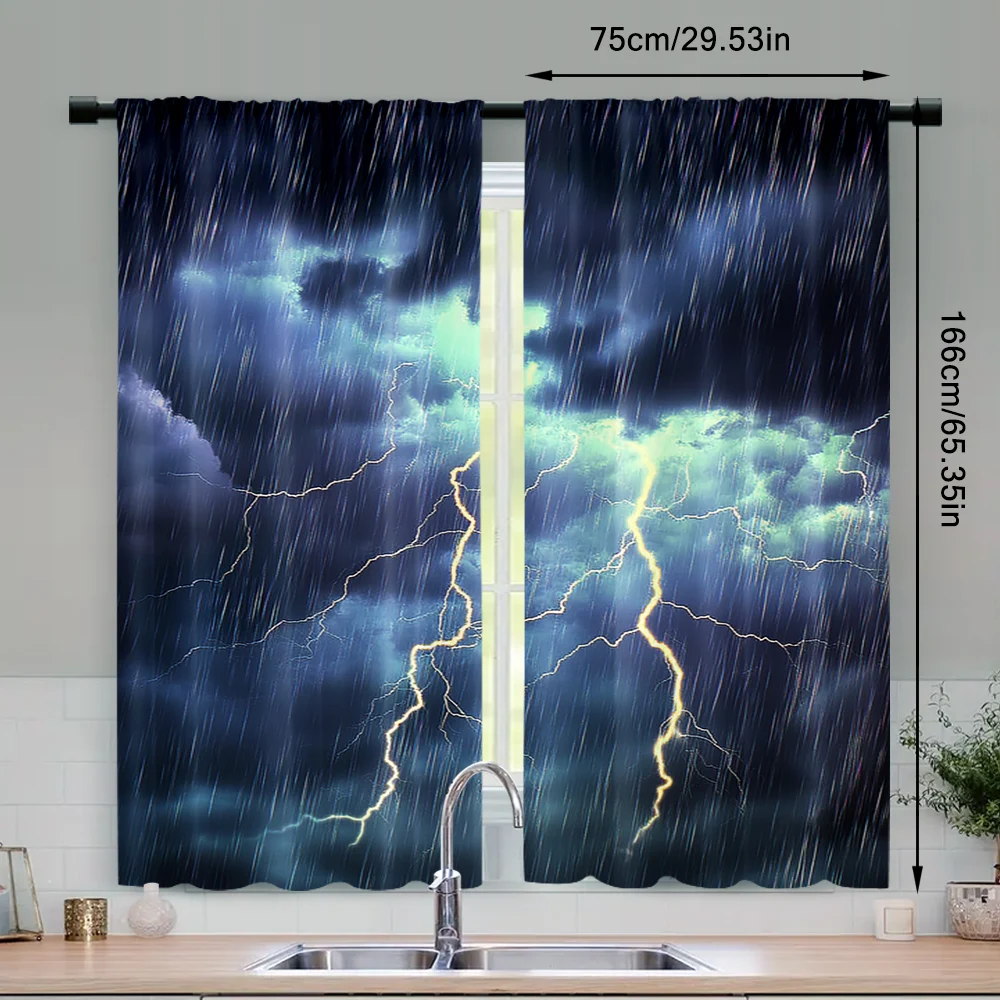2 шт. занавеска Темные облака в небе с тяжелым дождем и громом молнией подходит