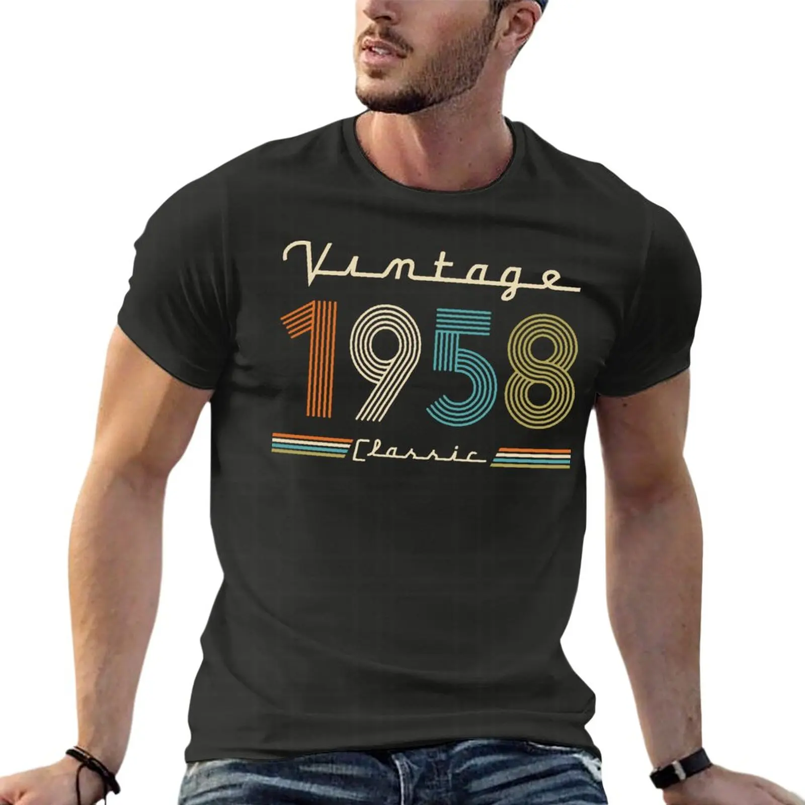 Vintage 1958 Gift Father'S Day Oversized T Shirt Harajuku Mens Clothing Short Sleeve Streetwear Plus Size Top Tee