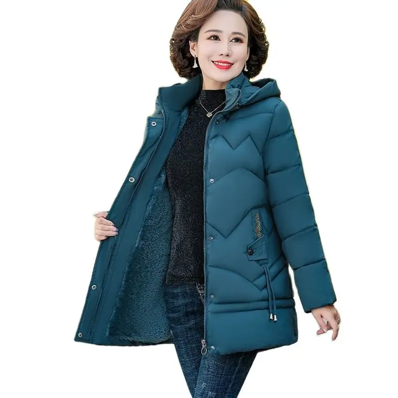 

Зимняя куртка, одежда для мам среднего возраста, парки с капюшоном, свободное плотное зимнее пальто с бархатной подкладкой, женская теплая парка на молнии, верхняя одежда