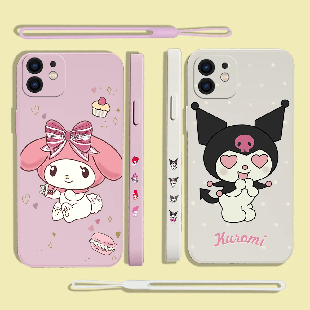 

Sanrio Kuromi Phone Case For iPhone 14 13 12 11 Pro Max Mini X XR XS MAX SE20 8 7 Plus 6 6S Plus Silicone Cases with Hand Strap