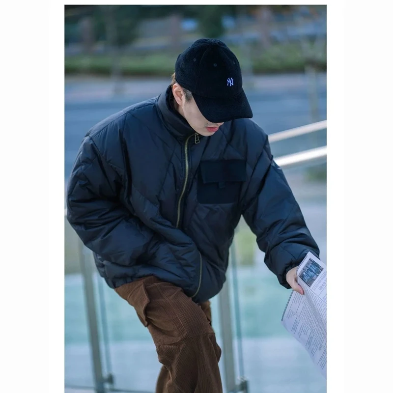 Korean Men's Loose Thickened Silk Cotton Jacket Stand Collar Workwear Fashion Versatile Winter Parkpunk Street Men's Wear