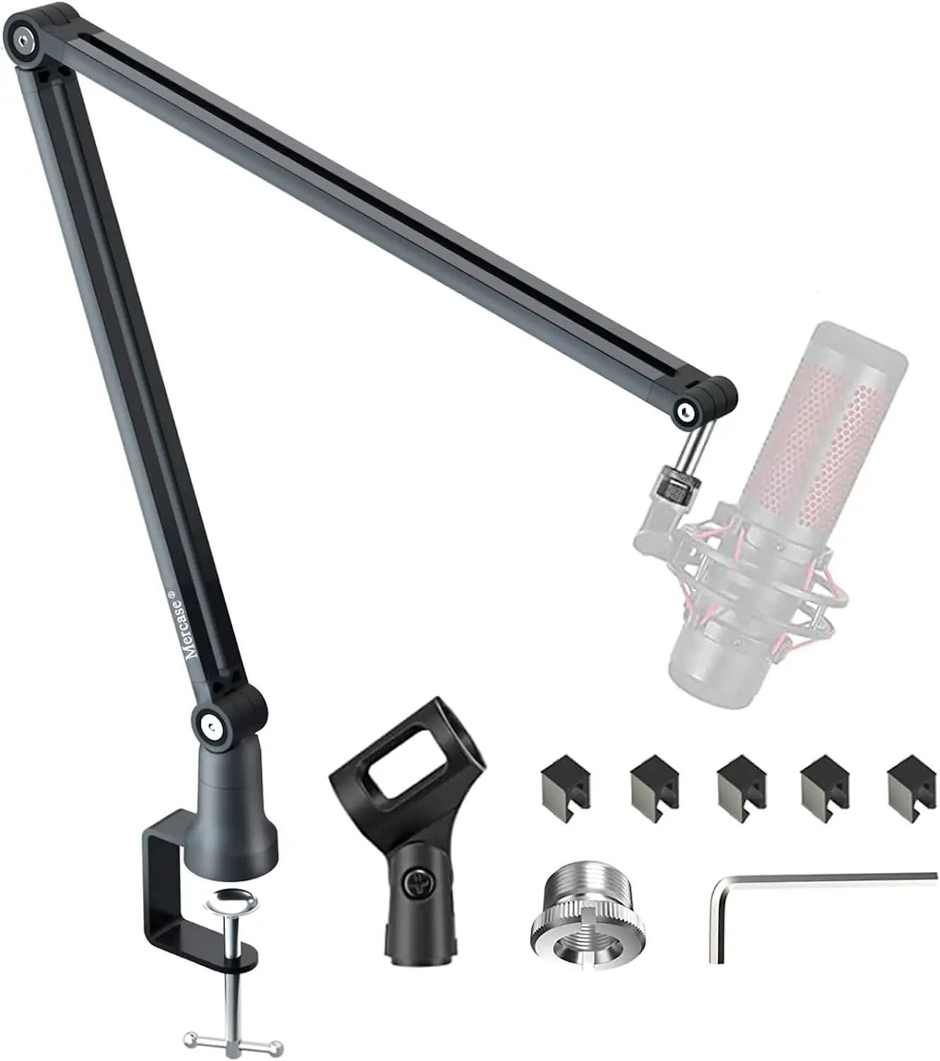

Boom Arm, Foldable Desktop Metal Mic Stand, Adjustable Scissor Microphone Arm Stand with Desk Mount Clamp, Hidden Cable Trough,